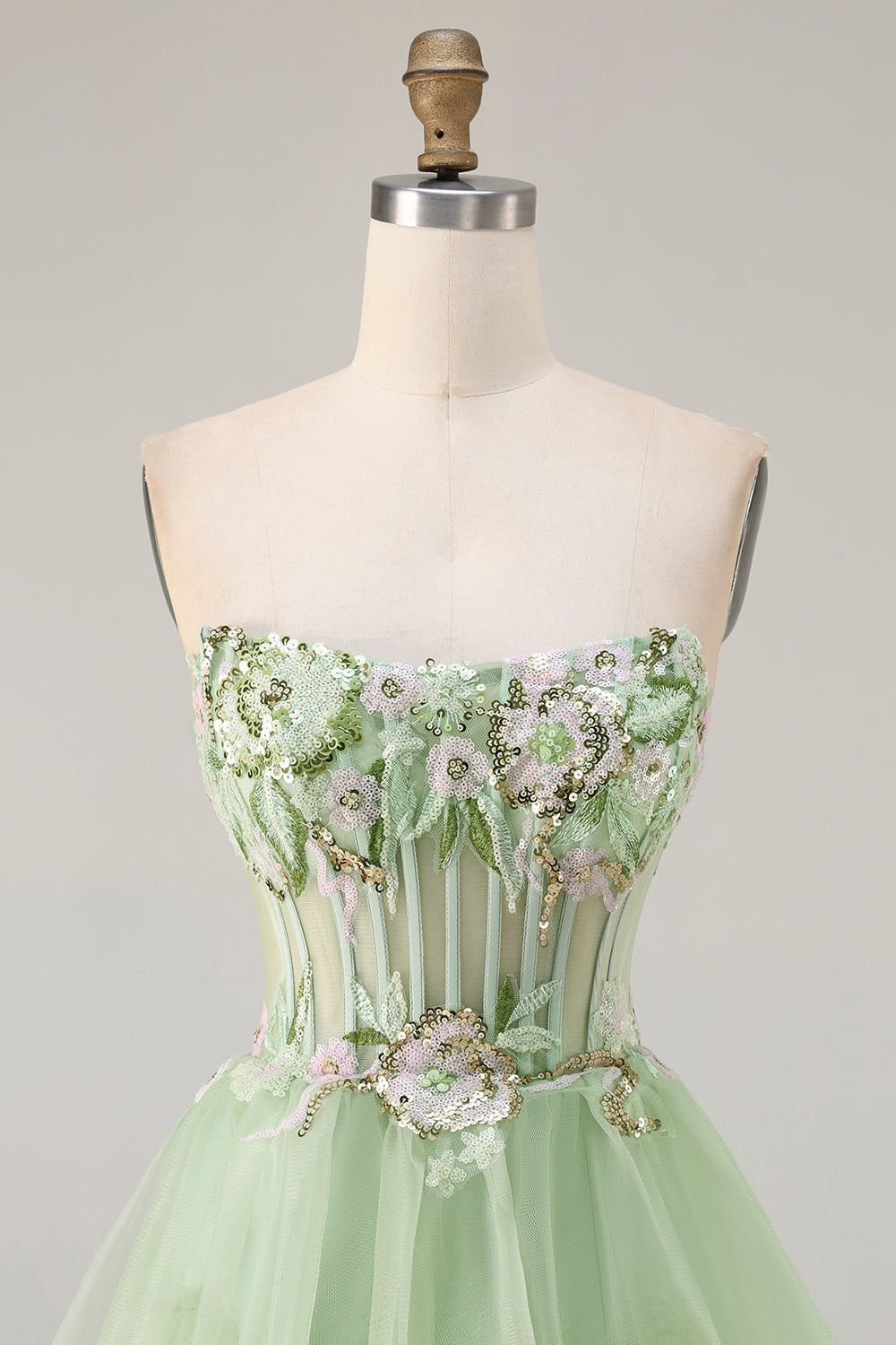 Fuchsia Strapless Tiered A-Line Corset Prom Dress With Slit