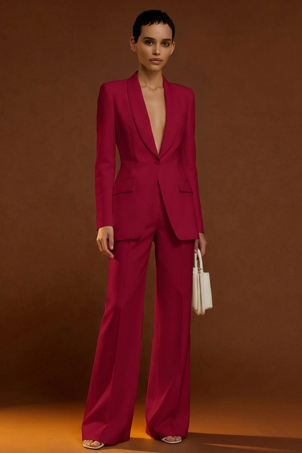 Shawl Lapel Ivory Long Sleeve 2 Piece Women Suits